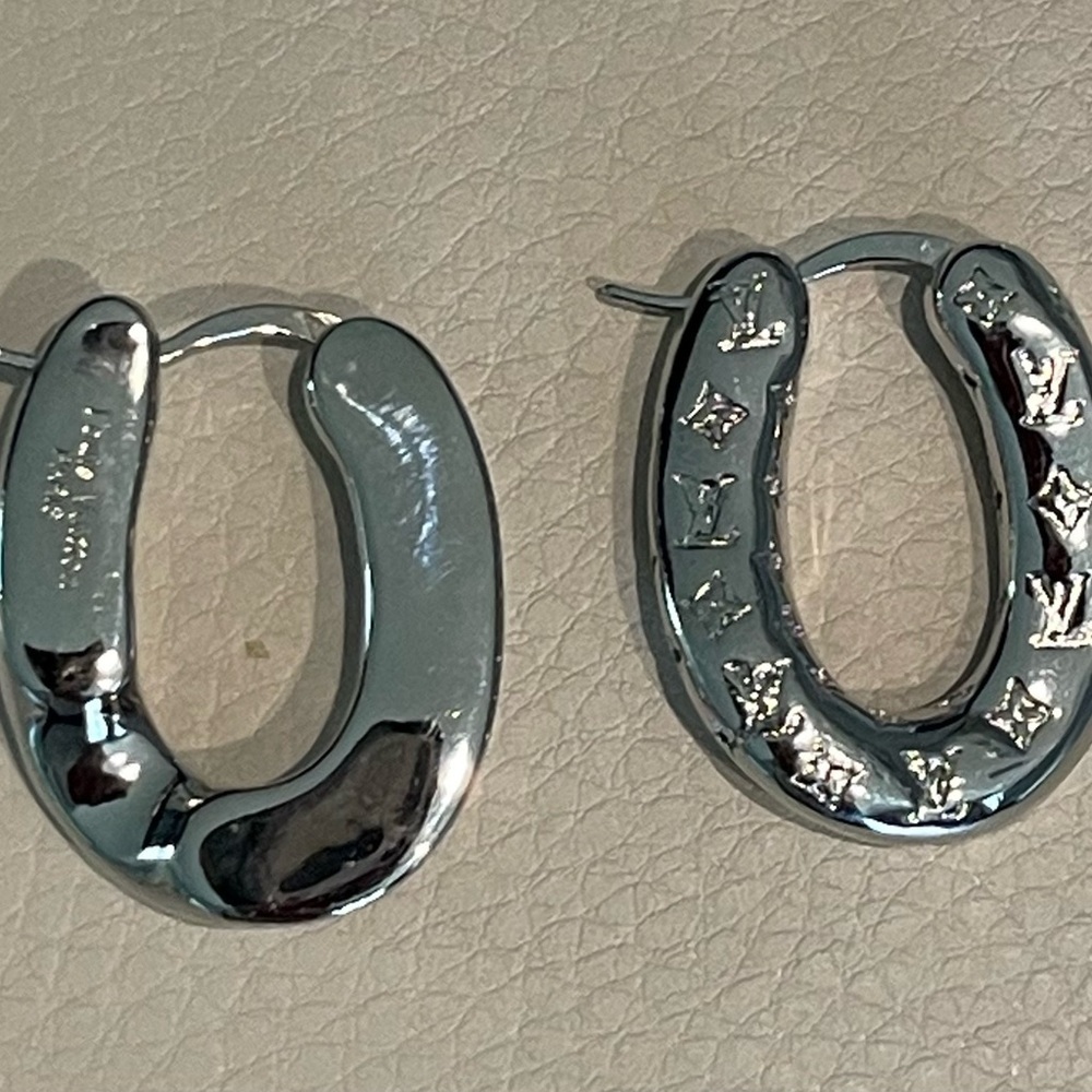 Gold and Silver LV Hoop Earrings - Picture 5 of 6